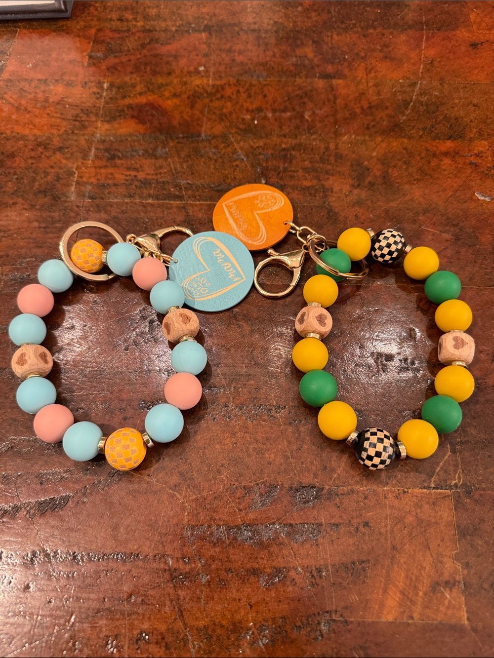 Beaded Keychain/Bag charm Holder Bracelet-Pastel Pink & Blue and Yellow & Green